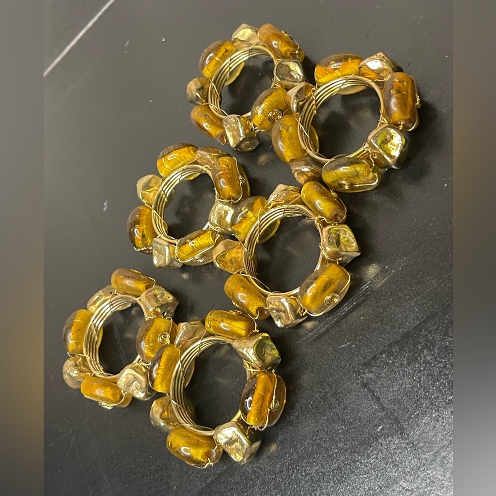 Elegant Gold and Amber colored Beads napkins ring Set of 6